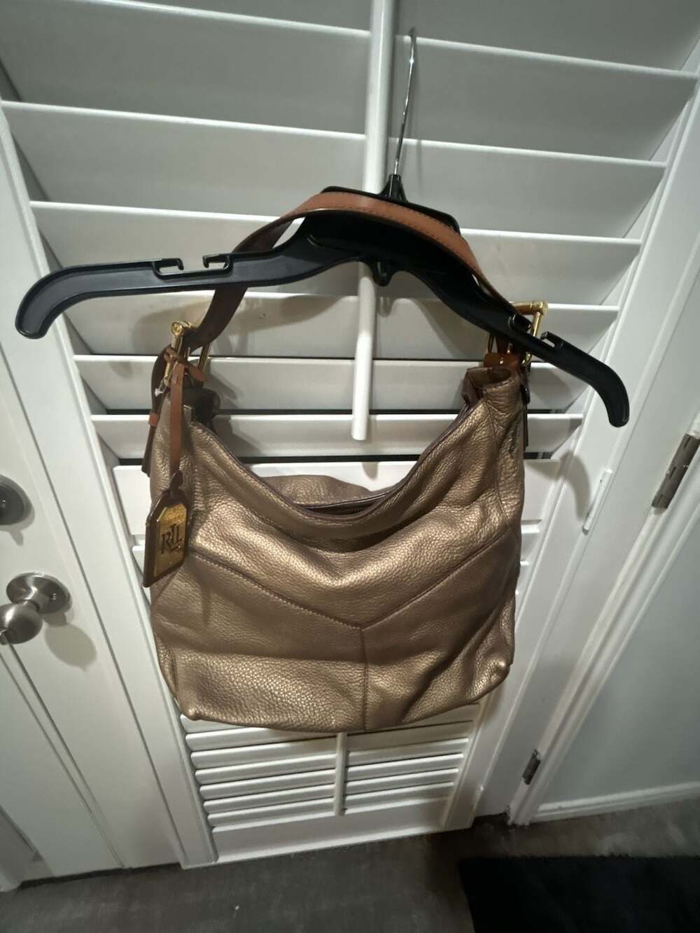 Lauren Ralph Lauren Leather Hobo Bag Metallic Gold